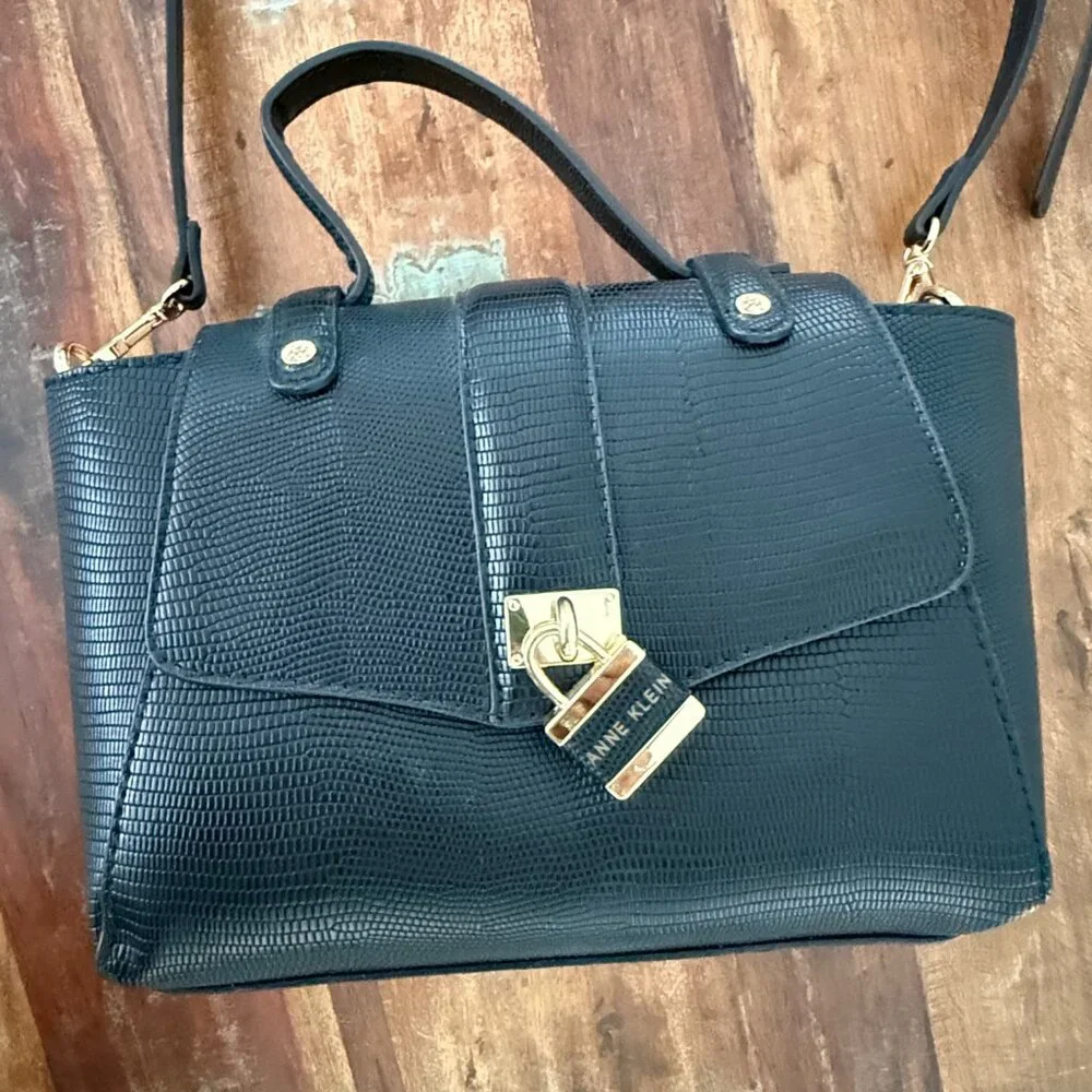 NWOT‎ Anne Klein Black Satchel Convertible Strap Handbag